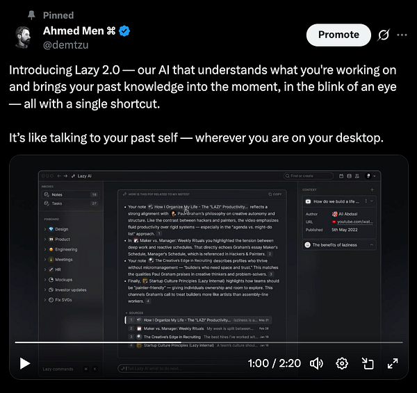 The image displays a screenshot of the Lazy AI application interface, showcasing its features and functionality.