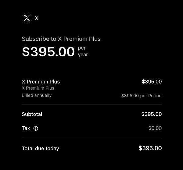The image displays a subscription page for X Premium Plus with pricing details.