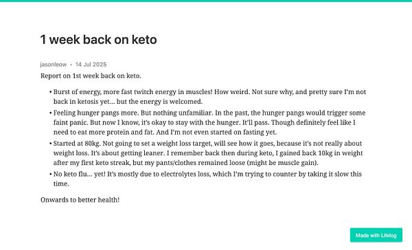 A personal report detailing the first week back on a keto diet.