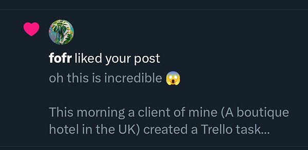 A notification from a social media platform indicating that a user named 'fofr' liked a post.