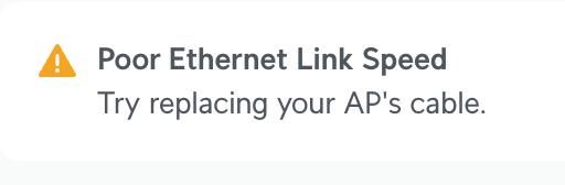 A warning message indicating poor Ethernet link speed.