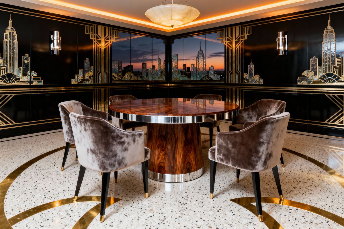 Room AI – Art Deco Dining with Brass and Terrazzo - Interior Design