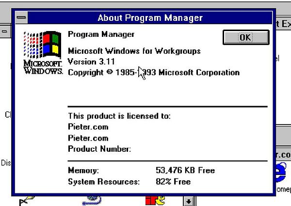The image displays the 'About Program Manager' window from Windows 3.11.