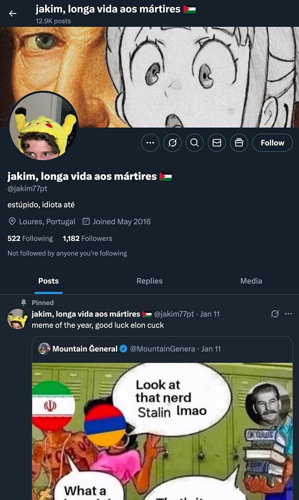 The image displays a Twitter profile with a mix of personal and meme content.