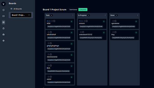 A digital project management board displaying tasks organized into three columns: Todo, In Progress, and Done.