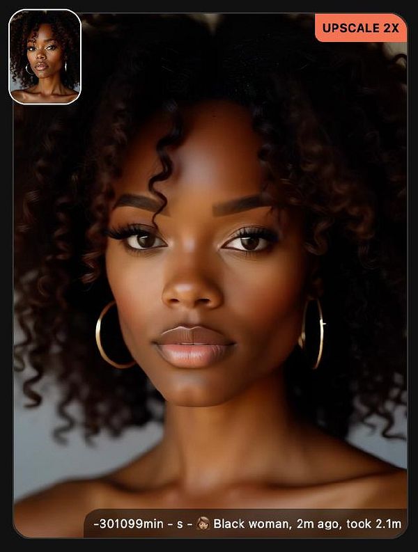 A close-up portrait of a Black woman with curly hair and hoop earrings.