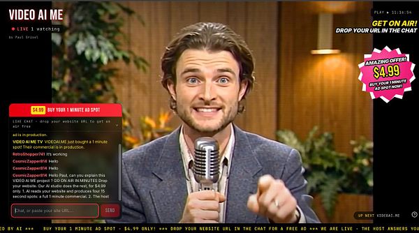 Dashboard interface displaying video AI features with a futuristic digital face and control panels.