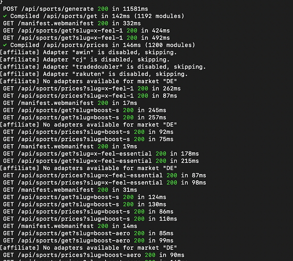Screenshot of a React testing setup with jest and react-dom, showing a passing test summary and a prewarm setting notification in the console.