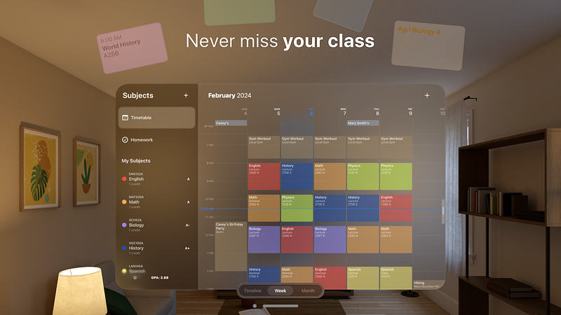 Screenshot of Subjects — school planner