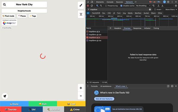 A screenshot of a code editor showing a GitHub pull request to fix unpinned Maplibre GL JS.