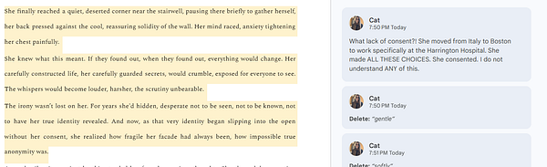 Screenshot of an Amazon Kindle text highlighting several awkward and humorous phrases from a book chapter.