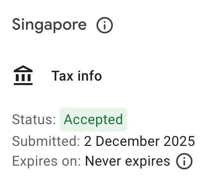 The image displays a task interface related to tax information for Singapore.