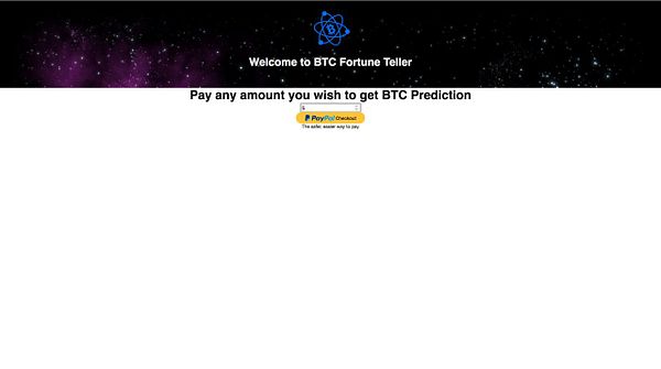 The image displays a webpage for a BTC Fortune Teller service.