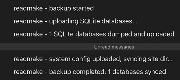 Terminal window showing a script execution automating the backup process to B2 cloud storage.