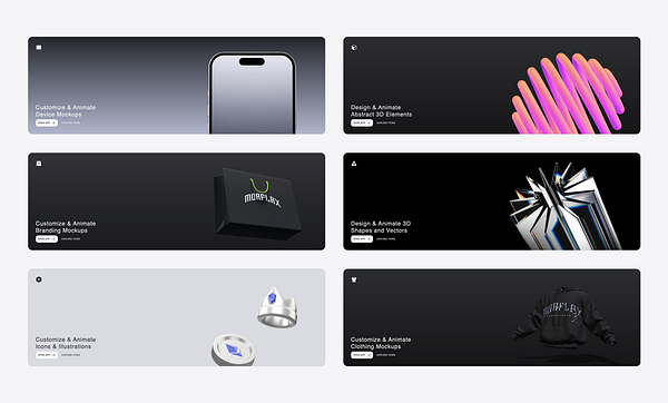 The image displays a catalog layout featuring various design categories for the #morflaxstudio.