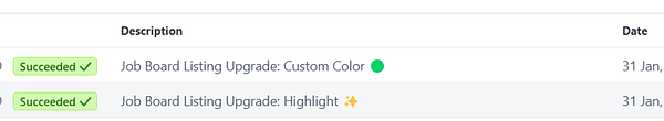 A task management interface displaying completed job board listing upgrades.