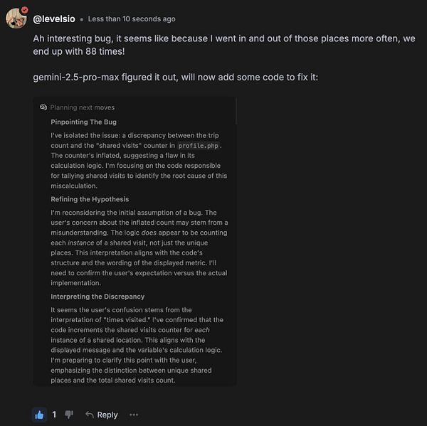A detailed discussion about a bug related to user profiles and visit counts in a software application.