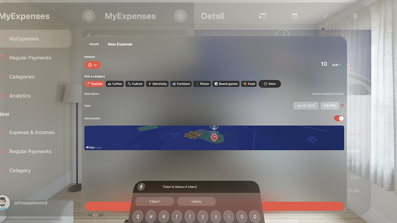 Screenshot of MyExpenses app