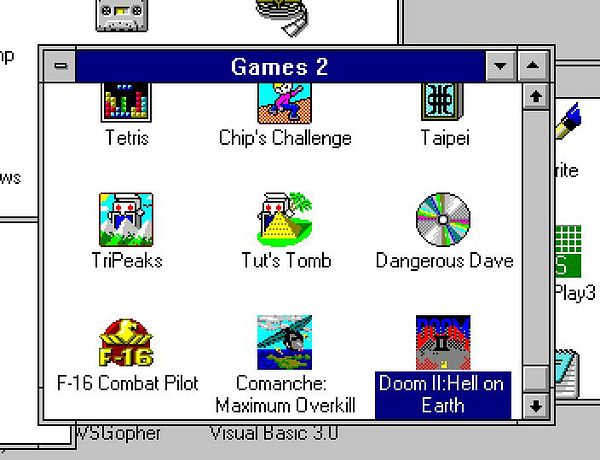A computer interface displaying a game selection window titled 'Games 2'.