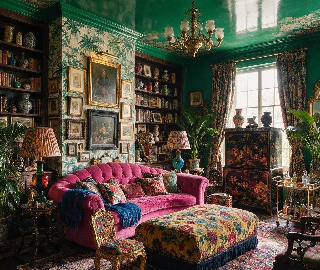 A living room in the Maximalist style
