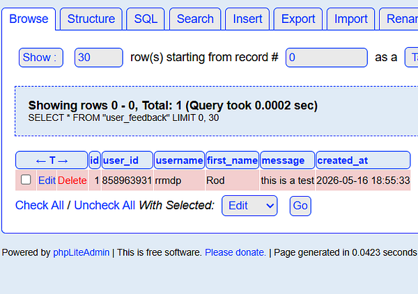 Screenshot of a user interface displaying feedback entries with fields for name, phone, email, review, and review date in a tabular format alongside a sidebar menu.