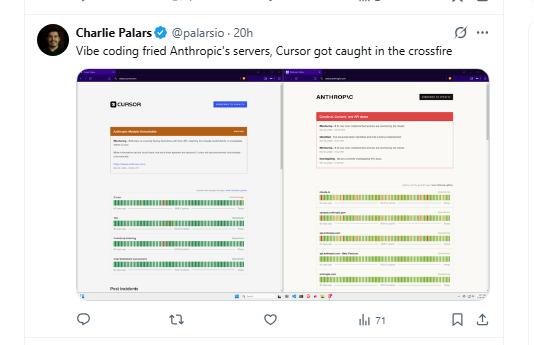 The image displays two web pages side by side, one for 'Cursor' and the other for 'Anthropic'.
