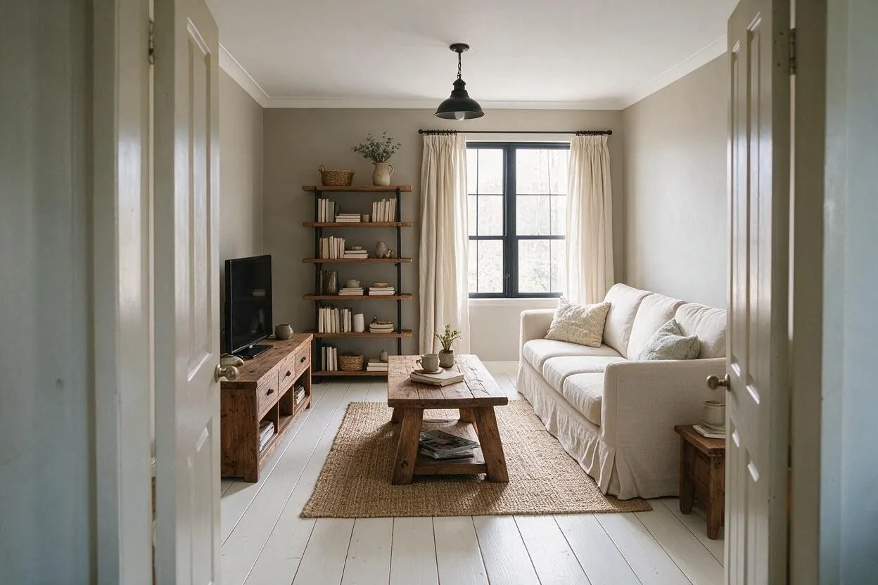 The same living room in the Farmhouse style