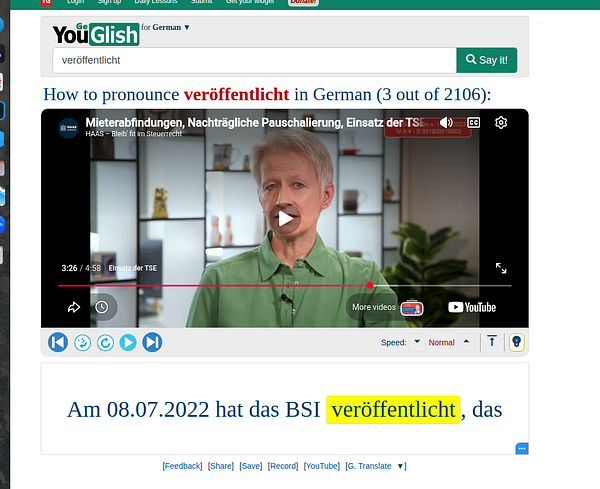 Screenshot of a mobile language learning app displaying a German lesson interface with vocabulary cards and progress indicators.