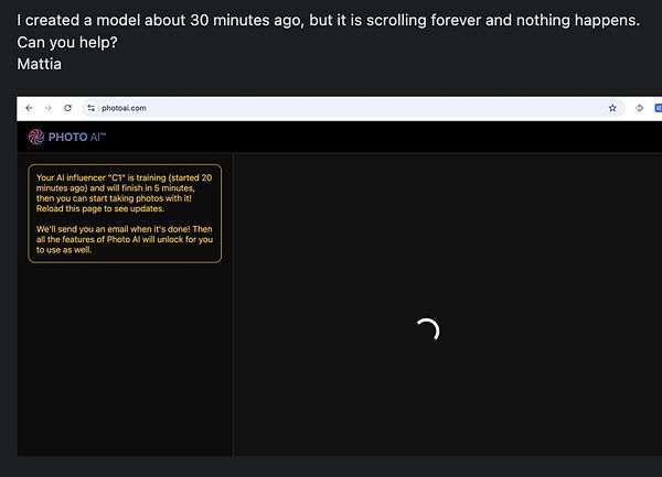 A web interface showing a list of AI-generated images with status indicators, a reload button, and a header displaying the number of photos and a search field.