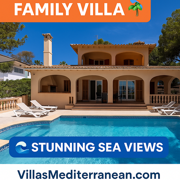 A beautiful family villa with a pool and stunning sea views.