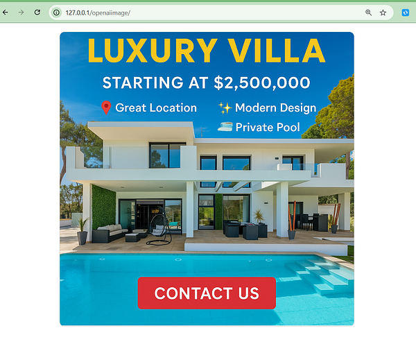 A promotional advertisement for a luxury villa featuring a modern design and private pool.