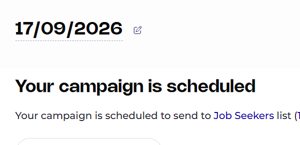 Screenshot of a Mailchimp email campaign editor showing a weekly newsletter draft titled 'Job Board Search' with social media icons in the footer.
