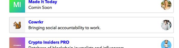 The image shows a list of product cards with text descriptions and icons.