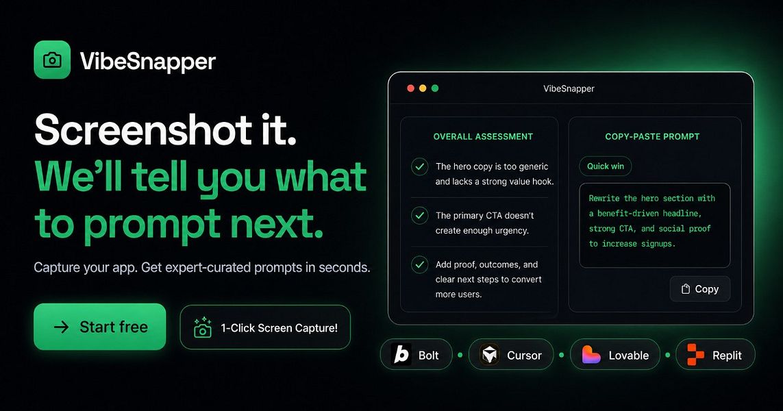 VibeSnapper – Screenshot your app and get expert prompts to level up fast visual 2