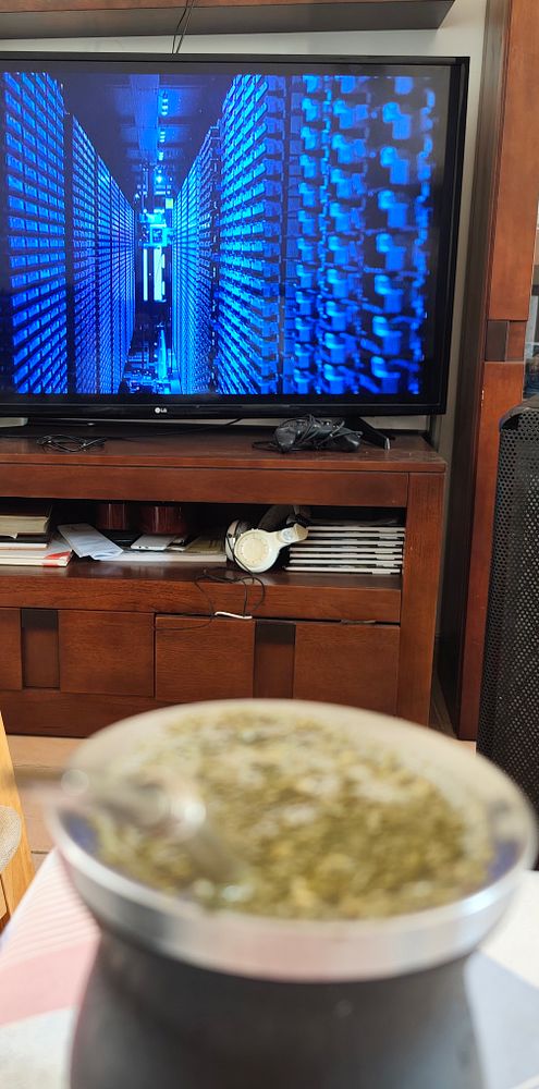 A scenic view of a tree-lined road alongside a river with a blue sky.