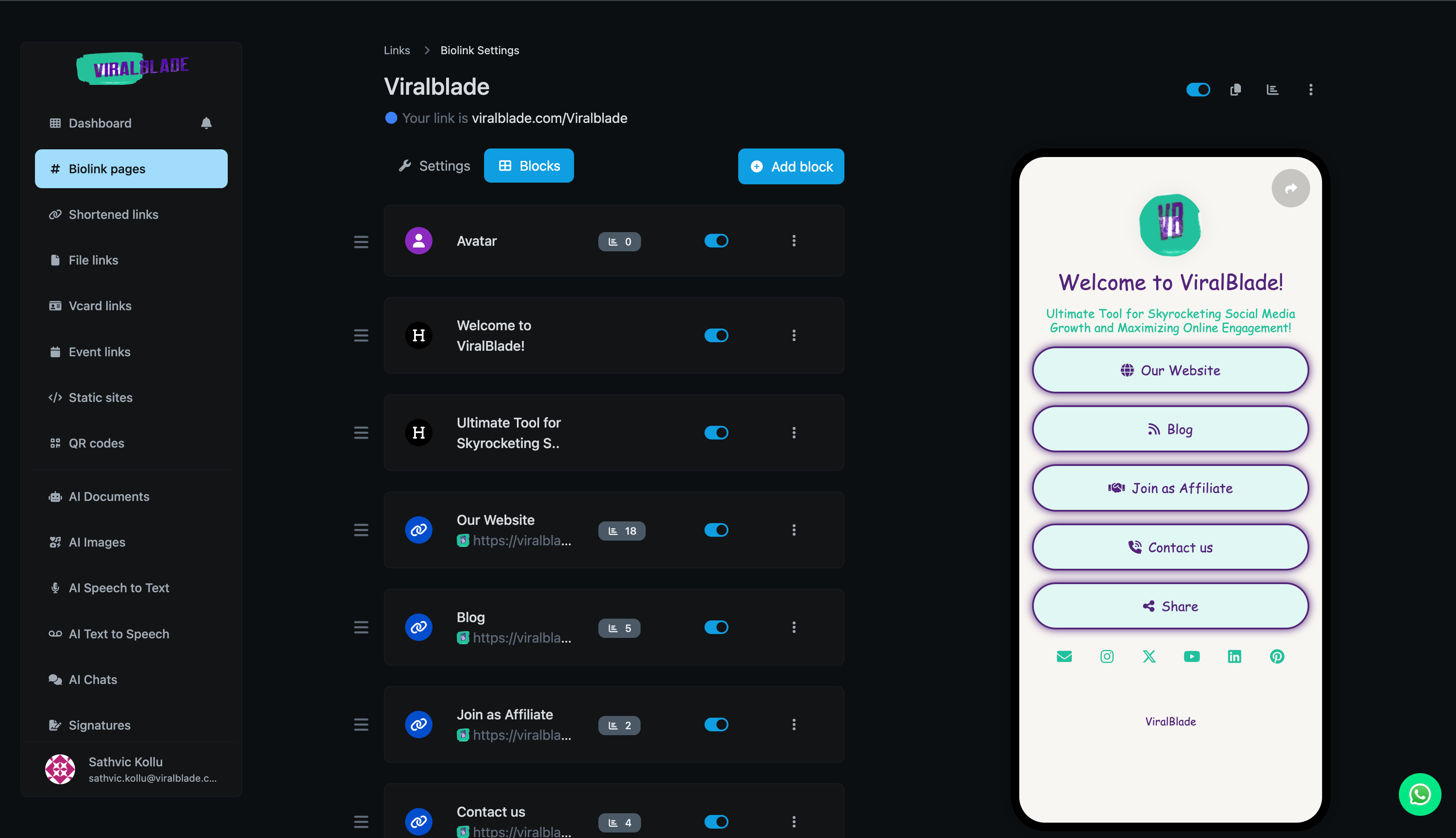ViralBlade: Easily create customizable bio link pages to | BetaList