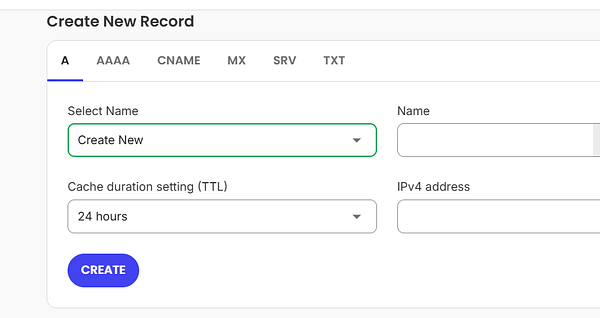 Screenshot of cPanel's DNS zone editor interface showing domain example.com with editable DNS records.