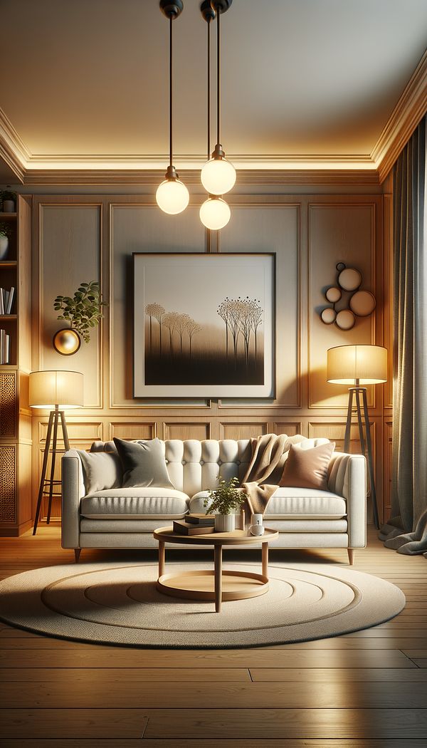 A cozy living room with a Lawson sofa at its center, surrounded by warm, ambient lighting and tasteful decor.