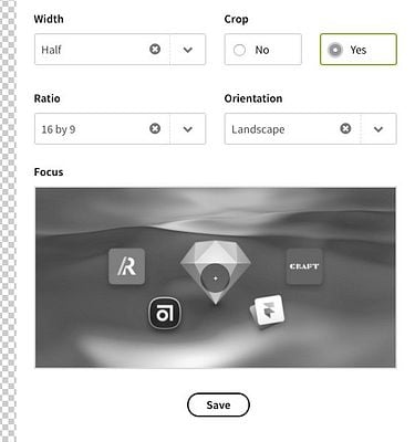 The image displays a user interface for adjusting crop settings in a design tool.