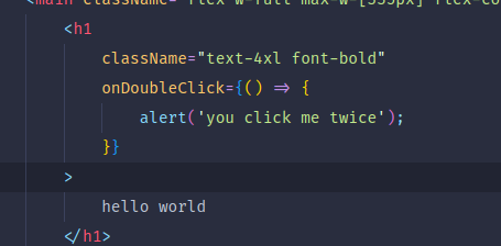 The image displays a code snippet demonstrating an onDoubleClick event handler in a React component.