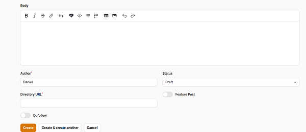 The image displays a user interface for creating a new post or task on a website.