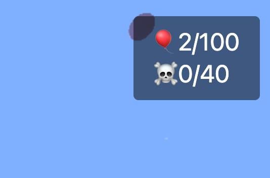 The image displays a balloon and skull counter interface from a game or application.