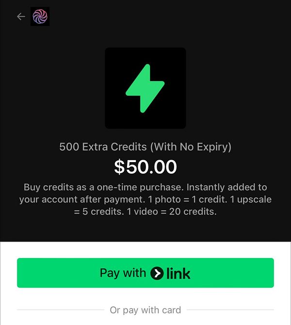 The image displays a promotional offer for purchasing extra credits for a service.