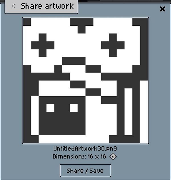 A pixel art design displayed in a sharing interface.