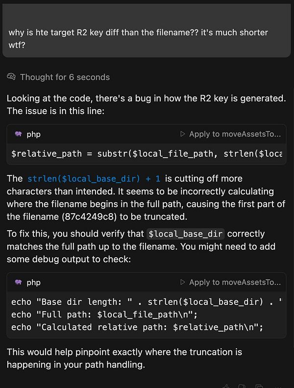 The image displays a coding discussion about a bug in a script related to file uploads to R2.