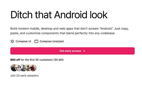 The image features a promotional landing page for a UI toolkit aimed at modernizing app design.