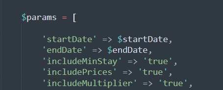 A code snippet defining parameters for a pricing bot update.