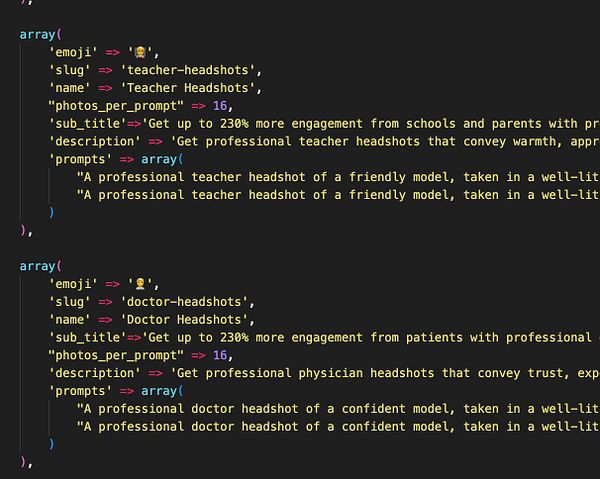 The image displays a code snippet containing structured data for teacher and doctor headshots.