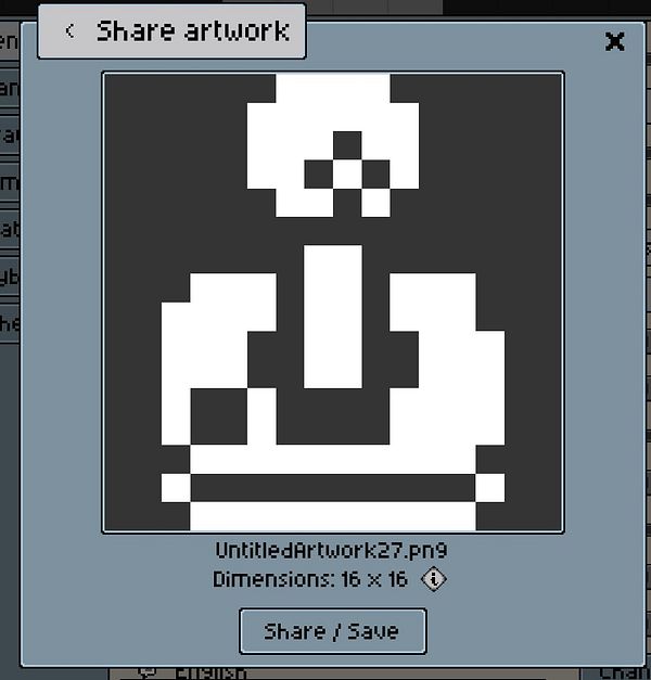 A pixel art representation of a joystick displayed in a sharing interface.
