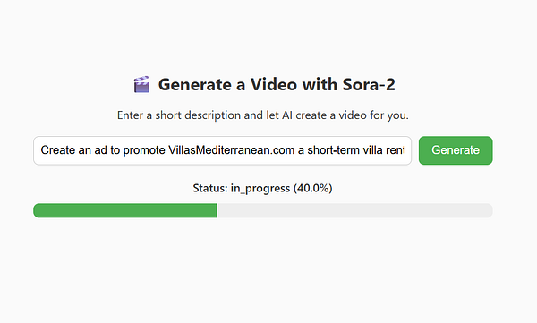 The image displays a user interface for generating a video using the Sora-2 tool.